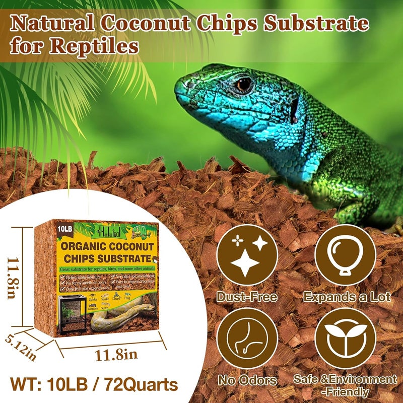 Halatool 10 LB Coconut Chips Substrate for Reptile, 72QT Natural Coconut Husk Coco Cypress Mulch Aquarium Terrarium Bedding for Corn Snake Ball Python Tortoise Frog Gecko Hermit Crab Reptile Tank - Image 2